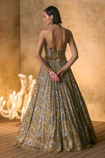 Angad Singh Aurelia Crystal Embroidered Corset Lehenga Set 