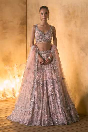 Angad Singh Camellia Sequin Embroidered Lehenga Set 