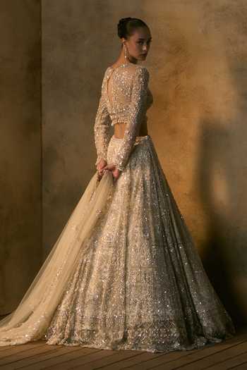 Angad Singh_Ivory Net High Neck Seraphine Embroidered Lehenga Set _Online_at_Aza_Fashions