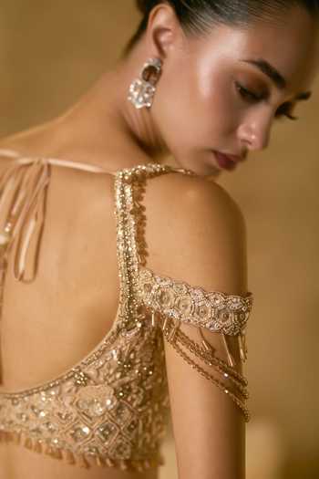 Buy Angad Singh Peach Net Sweetheart Neck Azura Bead Embroidered Lehenga Set Online at Aza Fashions Buy_Angad Singh_Peach Net Sweetheart Neck Azura Bead Embroidered Lehenga Set _Online_at_Aza_Fashions