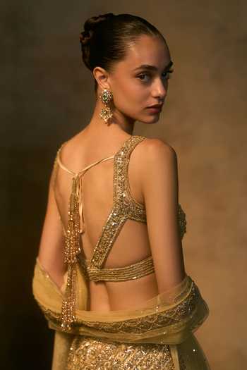 Angad Singh Gold Net Scoop Neck Soleil Tonal Sequin Embroidered Fishcut Lehenga Set Online at Aza Fashions Angad Singh_Gold Net Scoop Neck Soleil Tonal Sequin Embroidered Fishcut Lehenga Set _Online_at_Aza_Fashions