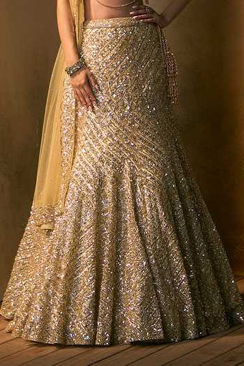 Shop Angad Singh Gold Net Scoop Neck Soleil Tonal Sequin Embroidered Fishcut Lehenga Set Shop_Angad Singh_Gold Net Scoop Neck Soleil Tonal Sequin Embroidered Fishcut Lehenga Set