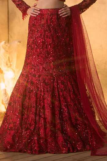 Buy Angad Singh Red Net Sweetheart Neck Ember Sequin Work Bridal Lehenga Set Buy_Angad Singh_Red Net Sweetheart Neck Ember Sequin Work Bridal Lehenga Set