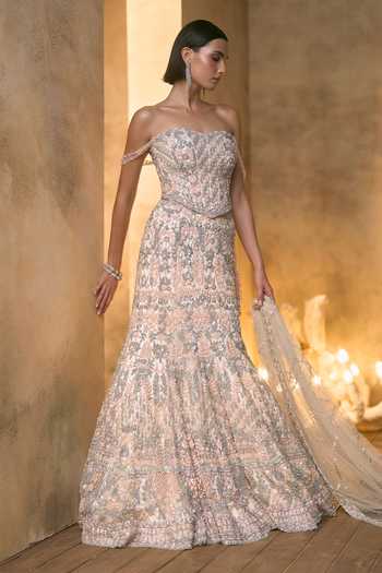 Angad Singh Ivory Net Sweetheart Neck Aurore Embroidered Fish Cut Lehenga Set at Aza Fashions Angad Singh_Ivory Net Sweetheart Neck Aurore Embroidered Fish Cut Lehenga Set _at_Aza_Fashions