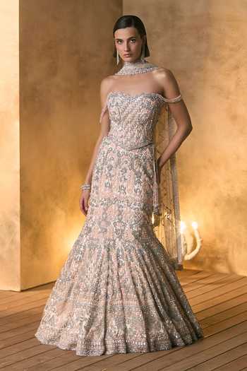 Angad Singh Aurore Embroidered Fish Cut Lehenga Set 
