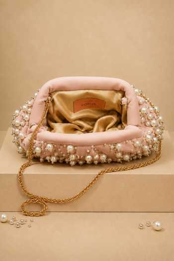 House Of Kosha Serene Pink Suede Embellished Clutch 