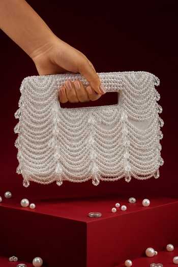 House Of Kosha Amyra Bead Embellished Suede Handbag & Chain 