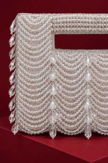 Buy_House Of Kosha_Silver Amyra Bead Embellished Suede Handbag And Chain 