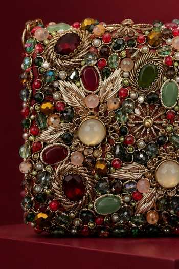 Shop House Of Kosha Multi Color Noorani Multicolor Suede Embellished Clutch Online at Aza Fashions Shop_House Of Kosha_Multi Color Noorani Multicolor Suede Embellished Clutch _Online_at_Aza_Fashions