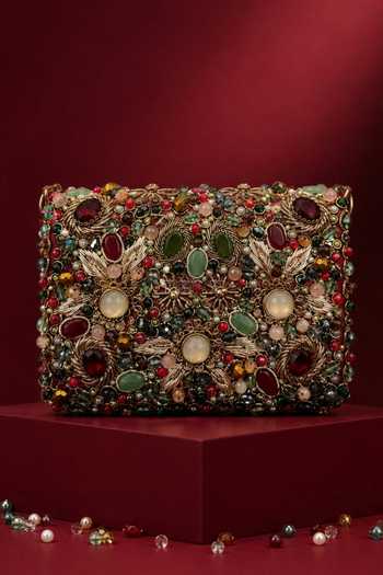 Shop_House Of Kosha_Gold Noorani Stone Embellished Mini Bag _Online_at_Aza_Fashions