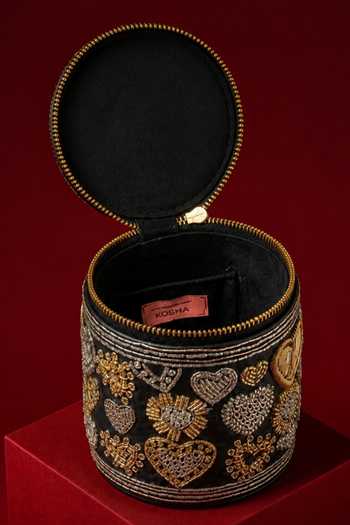 House Of Kosha Black Malika Embroidered Cylinder Mini Bag Online at Aza Fashions House Of Kosha_Black Malika Embroidered Cylinder Mini Bag _Online_at_Aza_Fashions