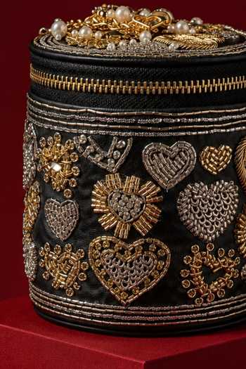 Shop House Of Kosha Black Malika Embroidered Cylinder Mini Bag Online at Aza Fashions Shop_House Of Kosha_Black Malika Embroidered Cylinder Mini Bag _Online_at_Aza_Fashions