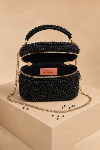 House Of Kosha Black Ziya Embroidered Vanity Bag at Aza Fashions House Of Kosha_Black Ziya Embroidered Vanity Bag _at_Aza_Fashions