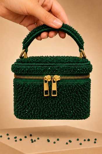 House Of Kosha Ziya Green Embroidered Vanity Bag 