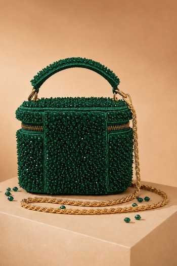House Of Kosha Ziya Green Embroidered Vanity Bag 