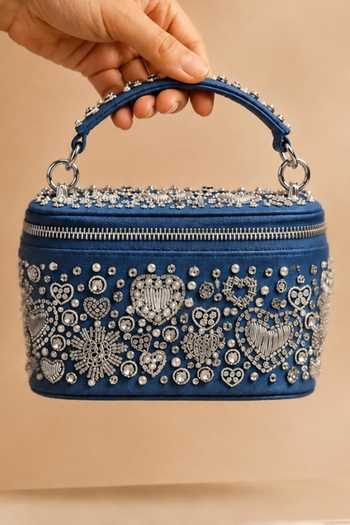 House Of Kosha Alizeh Silver Denim Embroidered Vanity Bag 