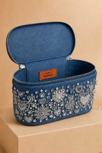 House Of Kosha Blue Alizeh Silver Denim Embroidered Vanity Bag Online at Aza Fashions House Of Kosha_Blue Alizeh Silver Denim Embroidered Vanity Bag _Online_at_Aza_Fashions
