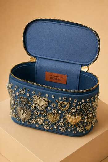 House Of Kosha Blue Alizeh Denim Embroidered Vanity Bag Online at Aza Fashions House Of Kosha_Blue Alizeh Denim Embroidered Vanity Bag _Online_at_Aza_Fashions