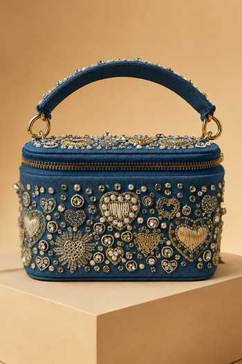 Buy House Of Kosha Blue Alizeh Denim Embroidered Vanity Bag Online at Aza Fashions Buy_House Of Kosha_Blue Alizeh Denim Embroidered Vanity Bag _Online_at_Aza_Fashions
