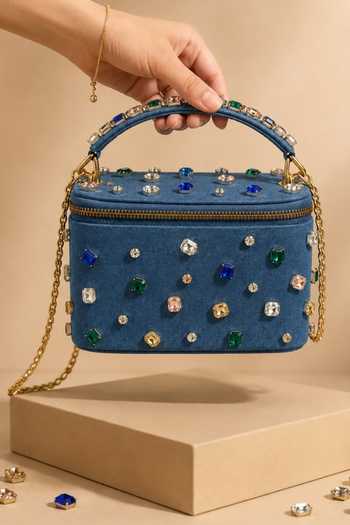 House Of Kosha Raisa Multicolor Denim Embellished Vanity Bag 