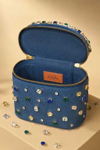 House Of Kosha Multi Color Raisa Multicolor Denim Embellished Vanity Bag Online at Aza Fashions House Of Kosha_Multi Color Raisa Multicolor Denim Embellished Vanity Bag _Online_at_Aza_Fashions