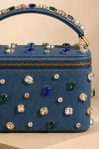 Shop House Of Kosha Multi Color Raisa Multicolor Denim Embellished Vanity Bag Online at Aza Fashions Shop_House Of Kosha_Multi Color Raisa Multicolor Denim Embellished Vanity Bag _Online_at_Aza_Fashions