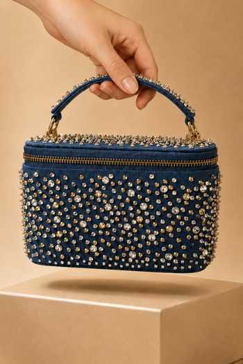 House Of Kosha Inaya Denim Embroidered Vanity Bag 