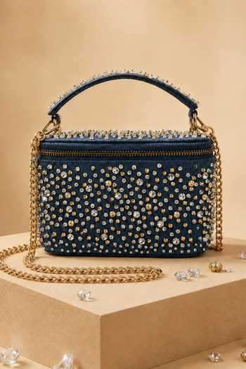 House Of Kosha Blue Inaya Denim Embroidered Vanity Bag at Aza Fashions House Of Kosha_Blue Inaya Denim Embroidered Vanity Bag _at_Aza_Fashions