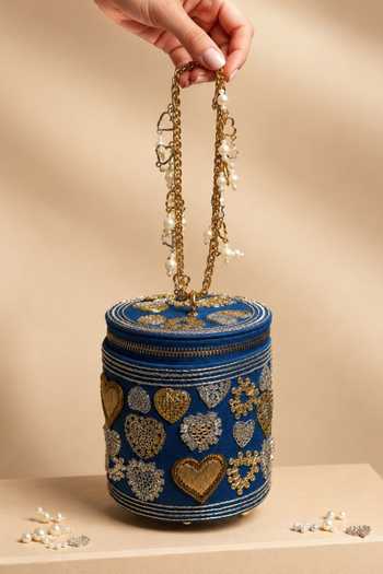 House Of Kosha Alizeh Denim Embroidered Cylinder Mini Bag 