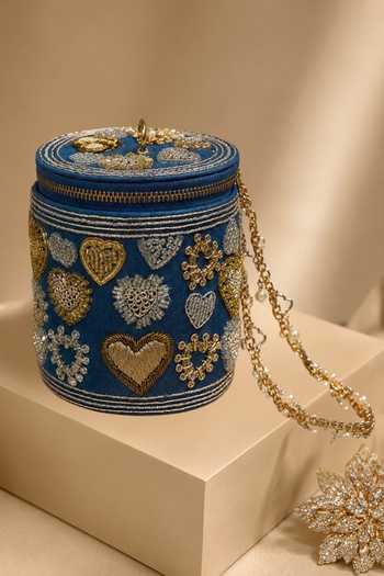 House Of Kosha Alizeh Denim Embroidered Cylinder Mini Bag 