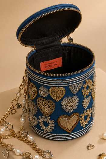 House Of Kosha Blue Alizeh Denim Embroidered Cylinder Mini Bag Online at Aza Fashions House Of Kosha_Blue Alizeh Denim Embroidered Cylinder Mini Bag _Online_at_Aza_Fashions