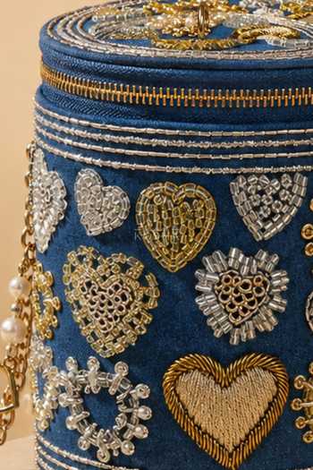 Buy House Of Kosha Blue Alizeh Denim Embroidered Cylinder Mini Bag Online at Aza Fashions Buy_House Of Kosha_Blue Alizeh Denim Embroidered Cylinder Mini Bag _Online_at_Aza_Fashions
