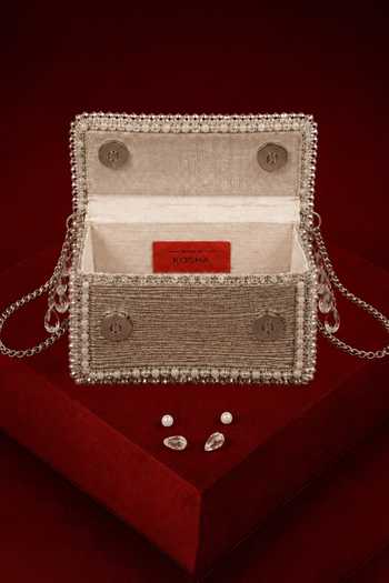 House Of Kosha Silver Elif Georgette Embellished Clutch Online at Aza Fashions House Of Kosha_Silver Elif Georgette Embellished Clutch _Online_at_Aza_Fashions