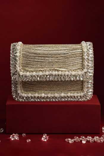 Shop House Of Kosha Silver Elif Georgette Embellished Clutch Online at Aza Fashions Shop_House Of Kosha_Silver Elif Georgette Embellished Clutch _Online_at_Aza_Fashions