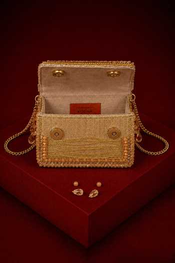 House Of Kosha Gold Elif Georgette Embellished Clutch Online at Aza Fashions House Of Kosha_Gold Elif Georgette Embellished Clutch _Online_at_Aza_Fashions