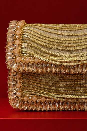 Shop House Of Kosha Gold Elif Georgette Embellished Clutch Online at Aza Fashions Shop_House Of Kosha_Gold Elif Georgette Embellished Clutch _Online_at_Aza_Fashions