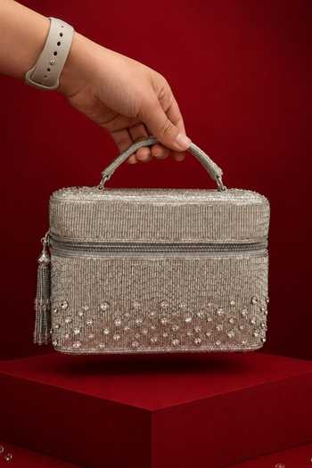 House Of Kosha Cally Suede Embroidered Vanity Bag 