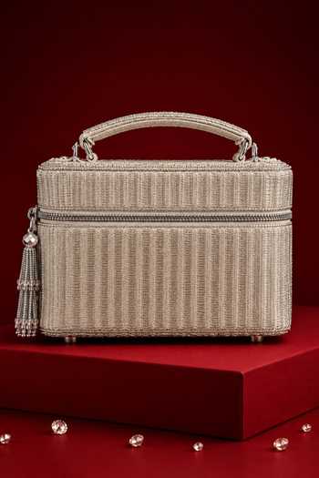 Buy House Of Kosha Silver Cally Suede Embroidered Vanity Bag Online at Aza Fashions Buy_House Of Kosha_Silver Cally Suede Embroidered Vanity Bag _Online_at_Aza_Fashions