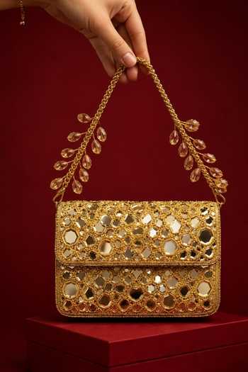 House Of Kosha Ira Gold Mirrorwork Embellished Mini Bag 
