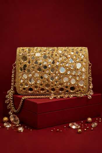 House Of Kosha Ira Gold Mirrorwork Embellished Mini Bag 
