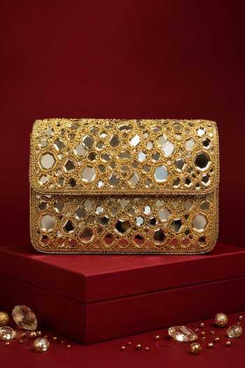 Shop House Of Kosha Gold Ira Mirrorwork Embellished Mini Bag Online at Aza Fashions Shop_House Of Kosha_Gold Ira Mirrorwork Embellished Mini Bag _Online_at_Aza_Fashions