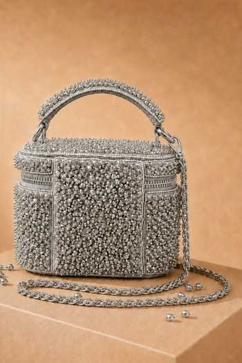 House Of Kosha Silver Ziya Embroidered Vanity Bag Online at Aza Fashions House Of Kosha_Silver Ziya Embroidered Vanity Bag _Online_at_Aza_Fashions