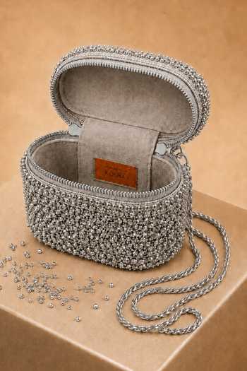 Shop House Of Kosha Silver Ziya Embroidered Vanity Bag Online at Aza Fashions Shop_House Of Kosha_Silver Ziya Embroidered Vanity Bag _Online_at_Aza_Fashions