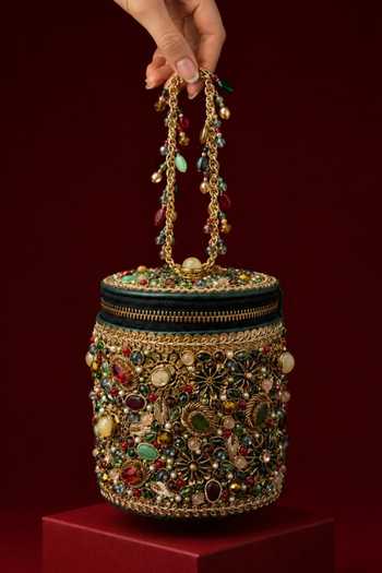 House Of Kosha Noorani Leather Embellished Cylinder Mini Bag