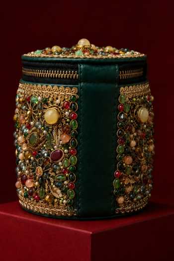 Buy_House Of Kosha_Multi Color Beads, Pearls, Stones, Noorani Leather Embellished Cylinder Mini Bag _Online_at_Aza_Fashions