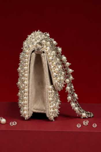 House Of Kosha Ivory Aria Pearl Embellished Mini Bag Online at Aza Fashions House Of Kosha_Ivory Aria Pearl Embellished Mini Bag _Online_at_Aza_Fashions