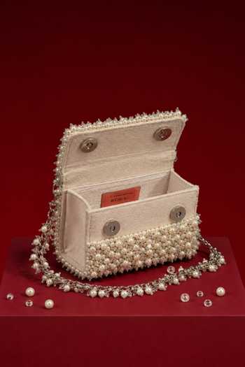 Buy House Of Kosha Ivory Aria Pearl Embellished Mini Bag Online at Aza Fashions Buy_House Of Kosha_Ivory Aria Pearl Embellished Mini Bag _Online_at_Aza_Fashions