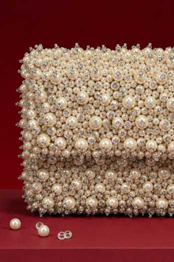 House Of Kosha Ivory Aria Pearl Embellished Mini Bag at Aza Fashions House Of Kosha_Ivory Aria Pearl Embellished Mini Bag _at_Aza_Fashions