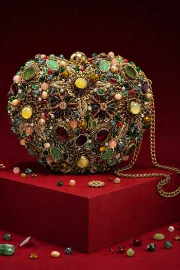 House Of Kosha Noorani Multicolor Suede Embellished Heart Bag 