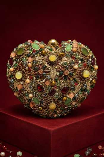 Shop House Of Kosha Multi Color Noorani Multicolor Suede Embellished Heart Bag Online at Aza Fashions Shop_House Of Kosha_Multi Color Noorani Multicolor Suede Embellished Heart Bag _Online_at_Aza_Fashions